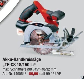 toom Baumarkt Akku-Handkreissäge TE-CS 18/150 Li Angebot