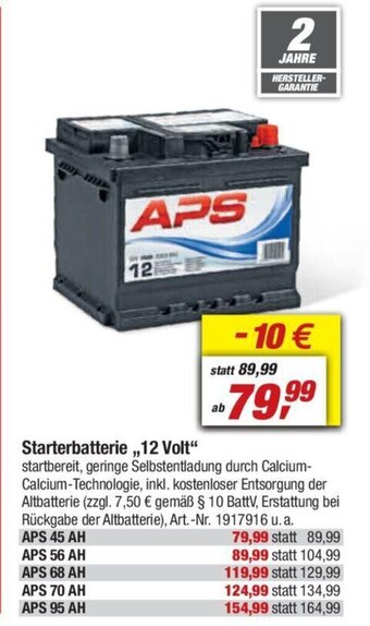 toom Baumarkt Starterbatterie 12 Volt APS 45 AH Angebot