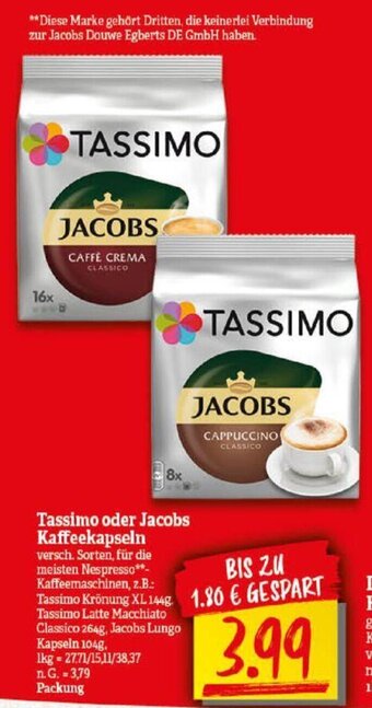 NP Discount Tassimo oder Jacobs Kaffeekapseln Angebot