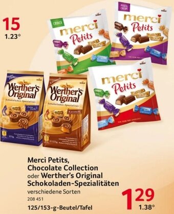 Selgros Merci Petits, Chocolate Collection oder Werther's Original Schokoladen-Spezialitäten 125/153-g-Beutel/Tafel Angebot