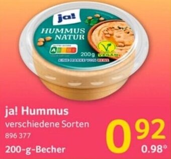 Selgros ja! Hummus 200 g Becher Angebot