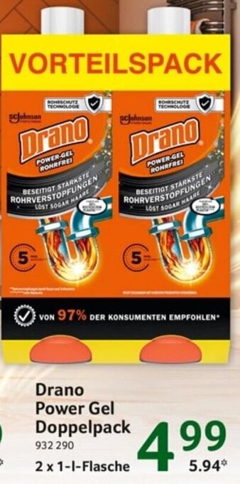 Selgros Drano Power Gel Doppelpack 2 x 1-L Flasche Angebot