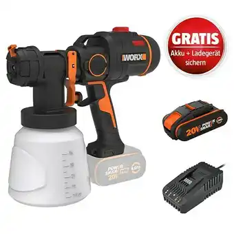 Bauhaus Worx powershare 20v maschinenpaket (akku-farbsprühsystem wx020.9 + 2ah akku gratis + ladegerät gratis) Angebot