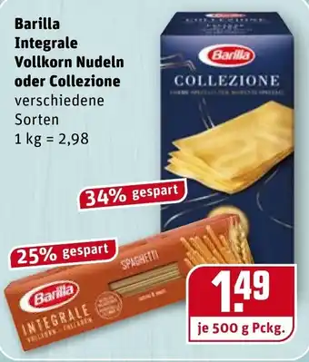 REWE Kaufpark Barilla Integrale Vollkorn Nudeln oder Collezione 500g Angebot