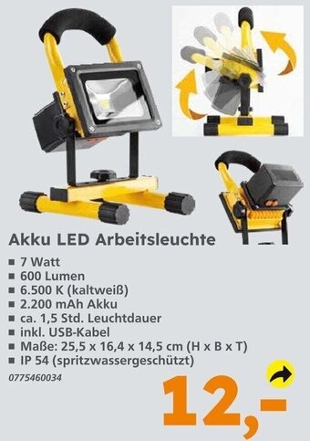 Globus Baumarkt Akku LED Arbeitsleuchte Angebot