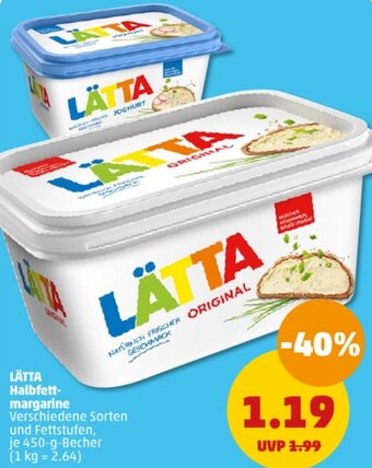 PENNY LÄTTA Halbfettmargarine 450 g Becher Angebot