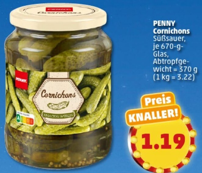 PENNY Cornichons 670gGlas Angebot bei PENNY