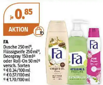 Müller Fa Dusche, Flüssigseife, Deospray oder Roll on 250/150/50ml Angebot