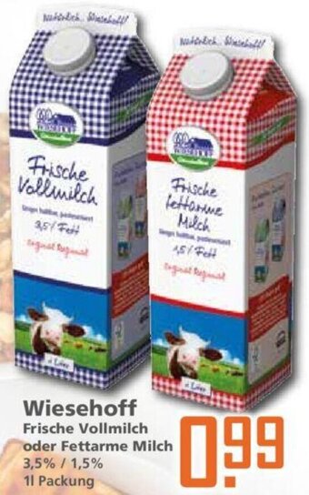 Klaas und Kock Wiesehoff Frische Vollmilch oder Fettarme Milch 1 L Packung Angebot