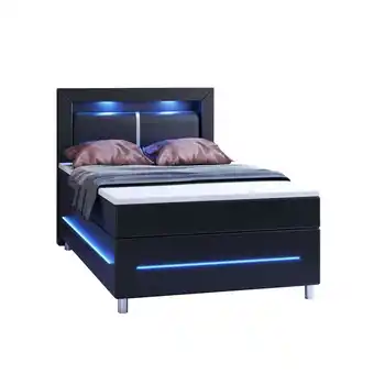 Netto Marken-Discount Juskys boxspringbett norfolk 120 x 200 cm – led beleuchtung, bonell-matratze & topper - schwarz Angebot