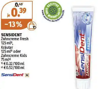 Müller Sensident Zahncreme Fresh, Kräuter oder Kids 75-125ml Angebot