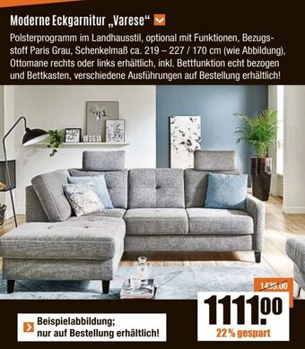 V Baumarkt Moderne Eckgarnitur ,,Varese“ Angebot