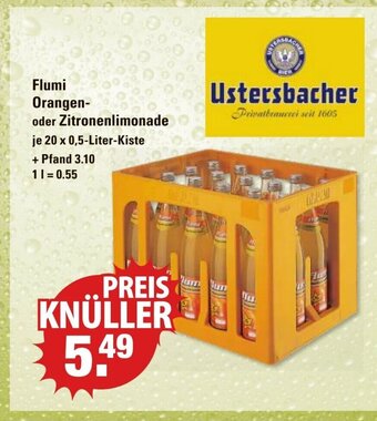 V Markt Ustersbacher Flumi Orangen-oder Zitronenlimonade je 20 x 0,5-Liter-Kiste Angebot