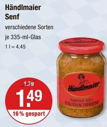 V Markt Händlmaier Senf verschiedene Sorten je 335-ml-Glas Angebot