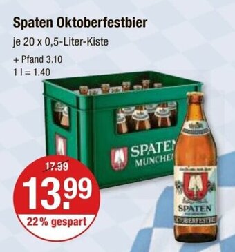 V Markt Spaten Oktoberfestbier je 20 x 0,5-Liter-Kiste Angebot