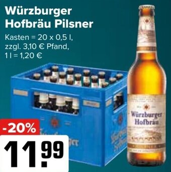 Logo Getränkemarkt Würzburger Hofbräu Pilsner 20x0,5 L Kasten Angebot