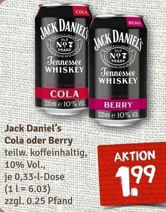 nahkauf Jack Daniel's Cola oder Berry 0,33 L Dose Angebot