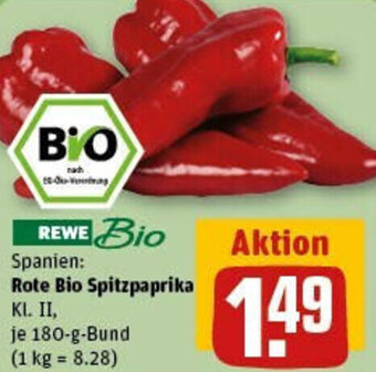 REWE Rote Bio Spitzpaprika 180 g Bund Angebot