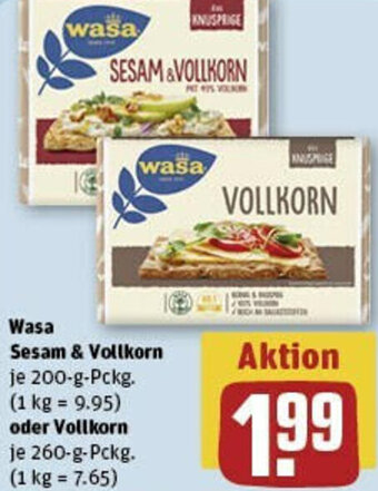 REWE Wasa Sesam & Vollkorn 200-g-Pckg. oder Vollkorn 260-g-Pckg. Angebot