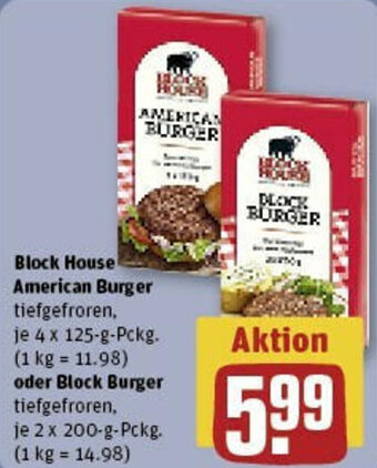 REWE Block House American Burger 4x125 g oder Block Burger 2x200 g Pckg. Angebot