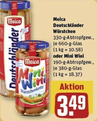 REWE Meica Deutschländer Würstchen 660 g oder Mini Wini 380 g Glas Angebot