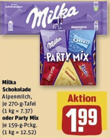 Milka Schokolade 270 g Tafel oder Party Mix 159 g Pckg. Angebot