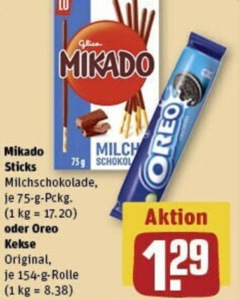 REWE Mikado Sticks 75 g Pckg. oder Oreo Kekse 154 g Rolle Angebot