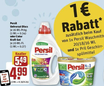 REWE Persil Universal Discs 16-WL-Pckg. oder Color Kraft Gel 20-WL-FL. Angebot