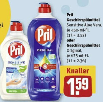 REWE Pril Geschirrspülmittel Sensitive Aloe Vera, 450 ml oder Geschirrspülmittel Original, 675 ml Fl. Angebot