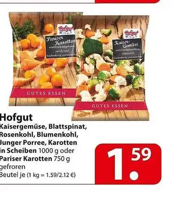 Famila Nord Ost Hofgut Kaisergemüse, Blattspinat, Rosenkohl, Blumenkohl, Junger Porree, Karotten in Scheiben Angebot