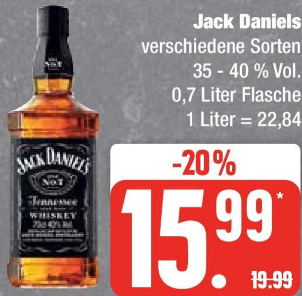 Jack Daniels 0,7 Liter Flasche Angebot bei Edeka