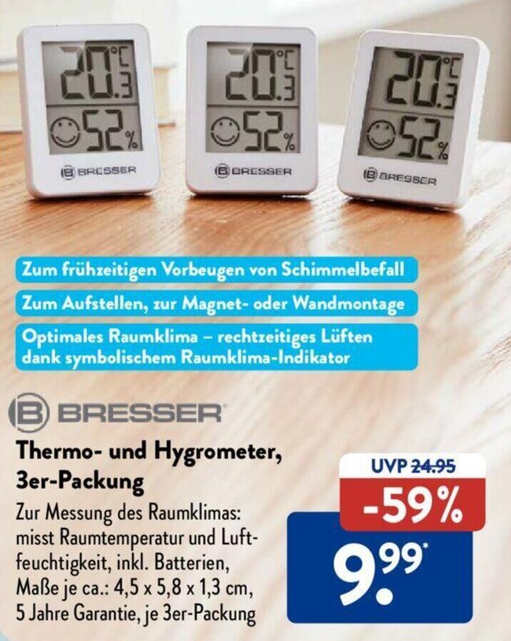 BRESSER Thermo und Hygrometer, 3erPackung Angebot bei Aldi Süd