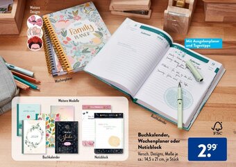 Aldi Süd Buchkalender, Wochenplaner oder Notizblock Angebot