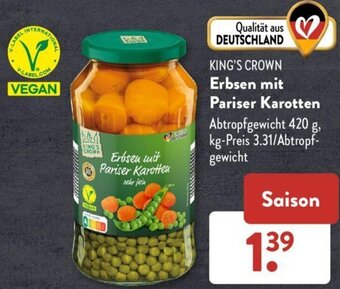 Aldi Süd KING'S CROWN Erbsen mit Pariser Karotten Angebot