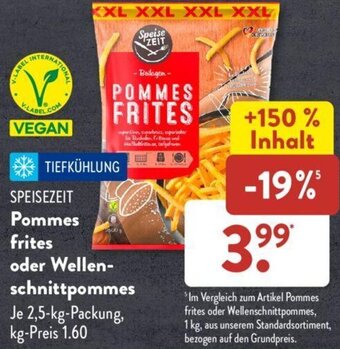 Aldi Süd SPEISEZEIT Pommes frites oder Wellenschnittpommes 2,5-kg-Packung Angebot