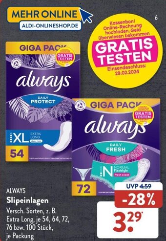 Aldi Süd ALWAYS Slipeinlagen Angebot