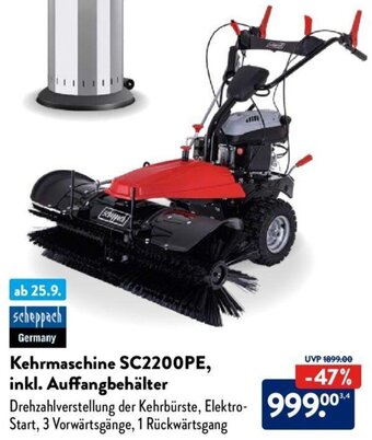 Aldi Süd scheppach Kehrmaschine SC2200PE, inkl. Auffangbehälter Angebot