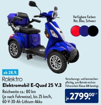 Aldi Süd Rolektro Elektromobil E-Quad 25 V.3 Angebot