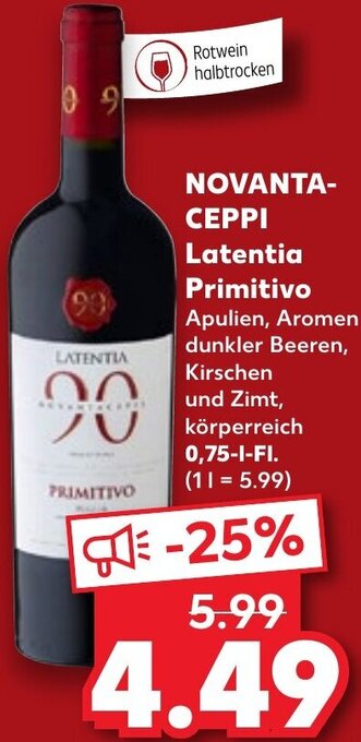 Kaufland NOVANTACEPPI Latentia Primitivo 0,75 L-Fl. Angebot