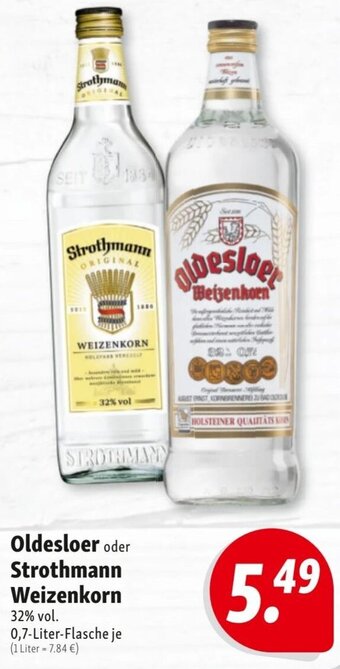 Nah & Frisch Oldesloer oder Strothmann Weizenkorn 0,7-Liter-Flasche Angebot