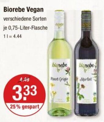 V Markt Biorebe Vegan verschiedene Sorten je 0,75-Liter-Flasche Angebot