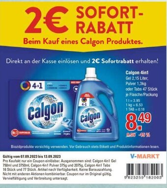 V Markt Calgon 4in1 Gel 2,15 Liter, Pulver 1,3kg oder Tabs 47 Stück Angebot