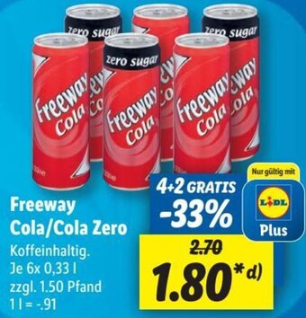 Lidl Freeway Cola/Cola Zero 6x0,33 L Angebot