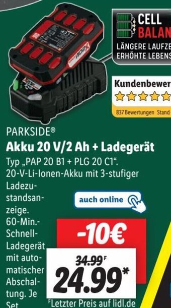 Lidl PARKSIDE Akku 20 V/2 Ah + Ladegerät Angebot