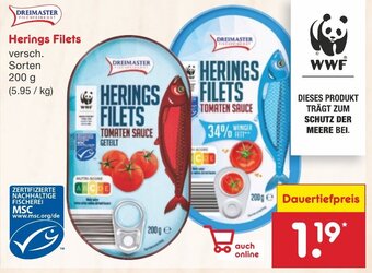 Netto Marken-Discount DREIMASTER Herings Filets 200 g Angebot