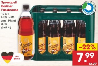 Netto Marken-Discount Spreequell Berliner Fassbrause 12 x 1 Liter Kiste Angebot