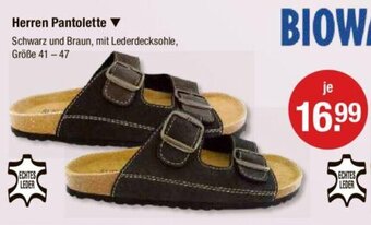 V Markt BIOWALK Herren Pantolette Schwarz und Braun, mit Lederdecksohle, Größe 41 - 47 Angebot