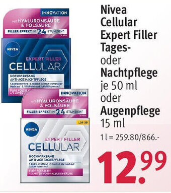 Rossmann Nivea Cellular Expert Filler Tages-oder Nachtpflege 50 ml oder Augenpflege 15 ml Angebot