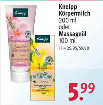 Rossmann Kneipp Körpermilch 200 ml oder Massageöl 100 ml Angebot