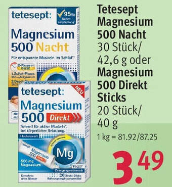 Rossmann Tetesept Magnesium 500 Nacht 30 Stück/ 42,6 g oder Magnesium 500 Direkt Sticks 20 Stück/ 40 g Angebot